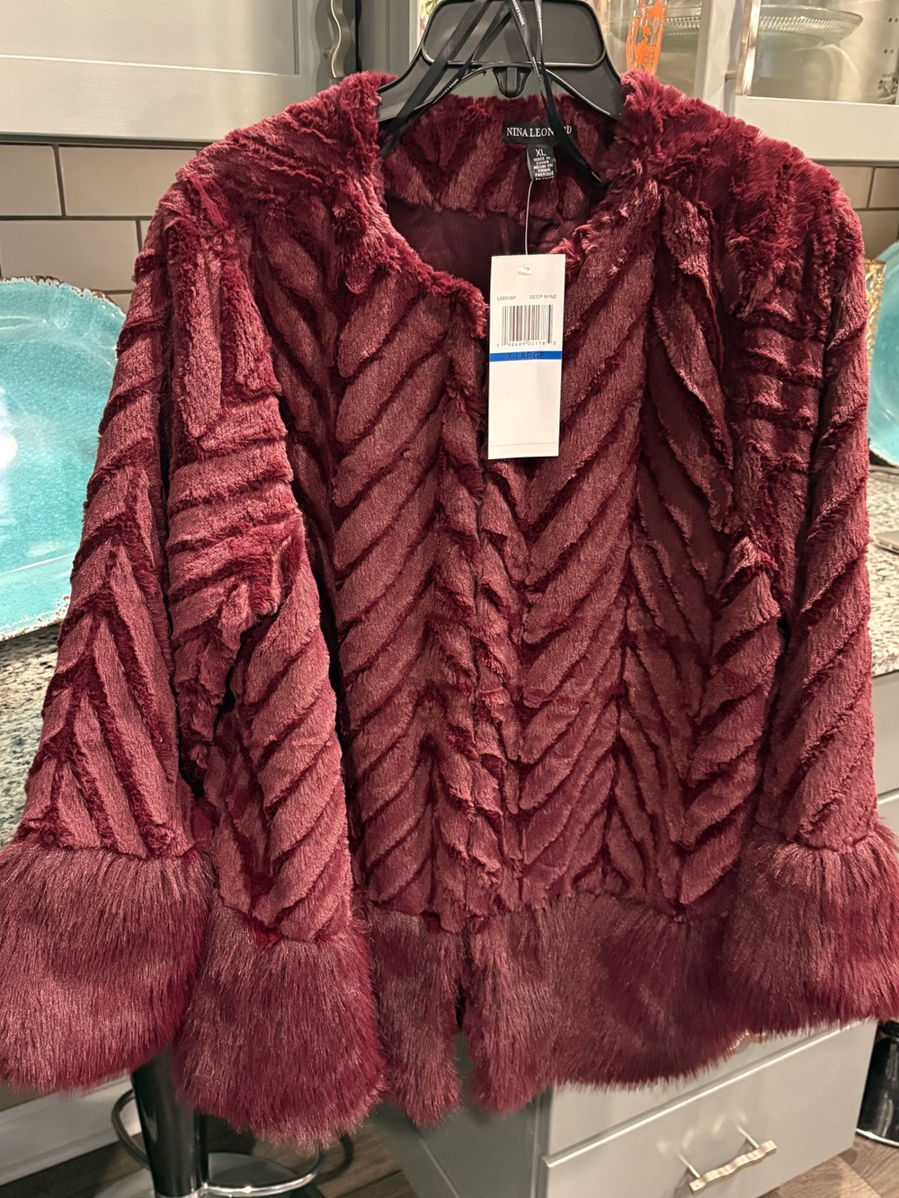 NWT Faux Fur Chevron Jacket - Wine